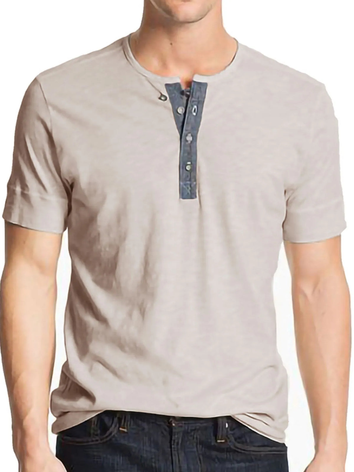 Classic button detail henley polo T-shirt, Beige