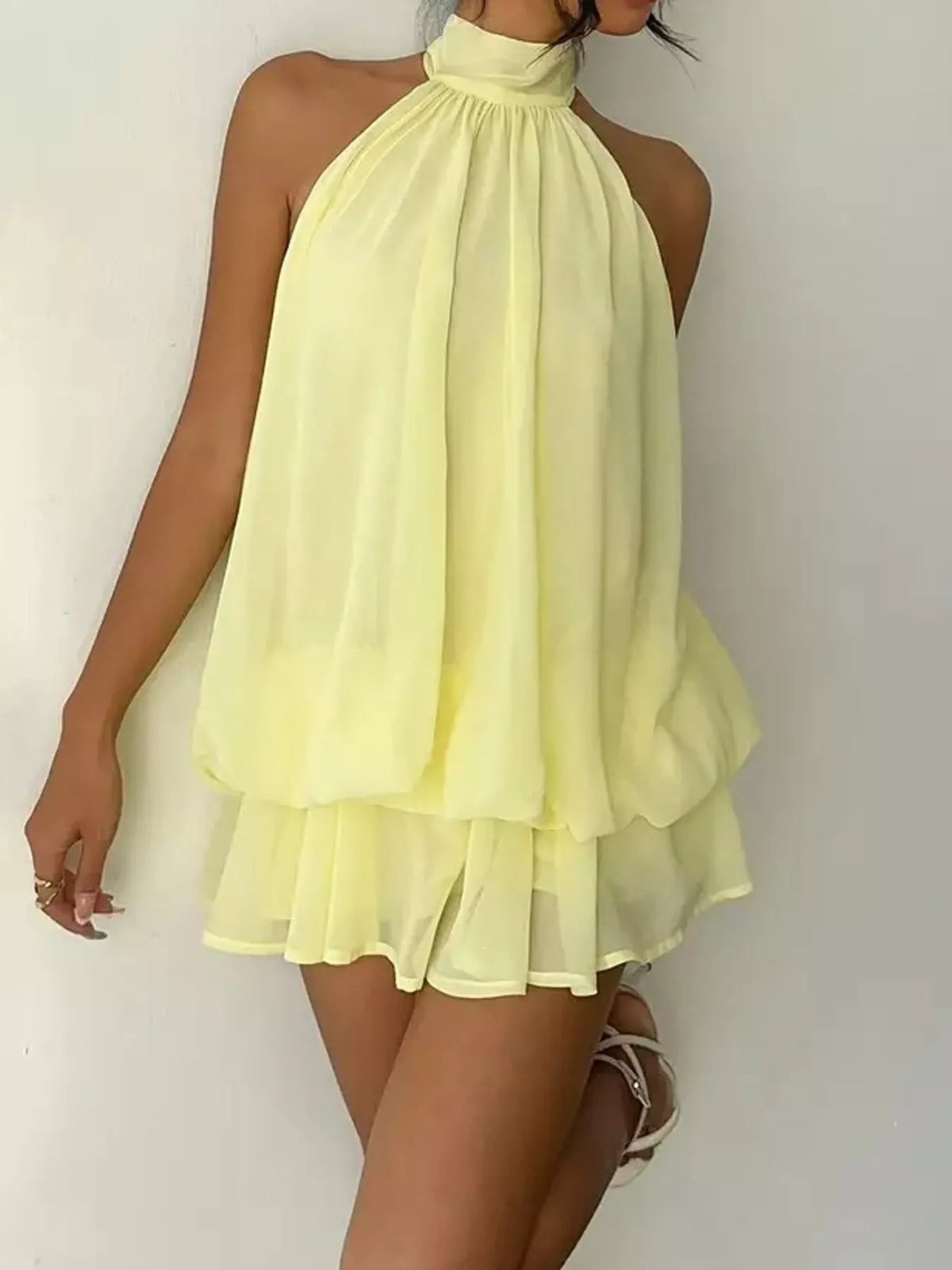 Ruched halter mini dress