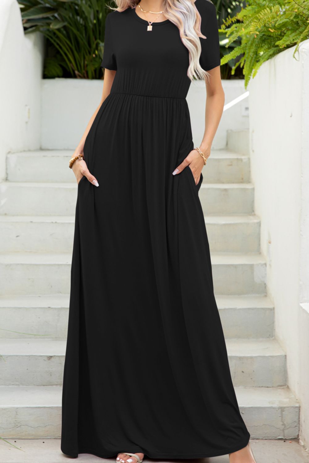 Maxi tee dress with pockets, Black
