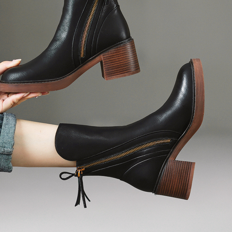 Block heel zip ankle boots, Black, side