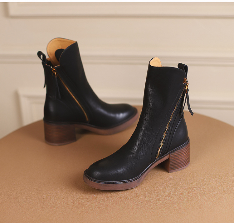 Block heel zip ankle boots, Black, pair
