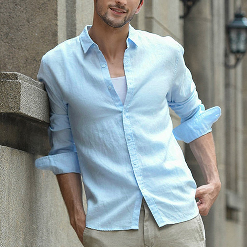 Relaxed spread collar shirt, Light Blue, front