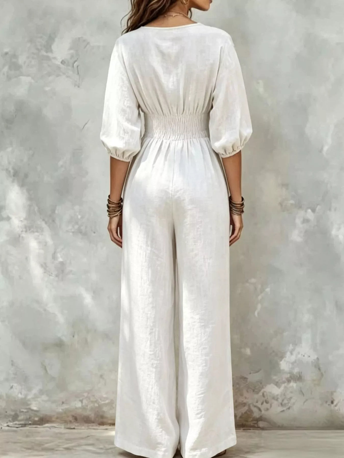 Smocked-waist wide-leg jumpsuit