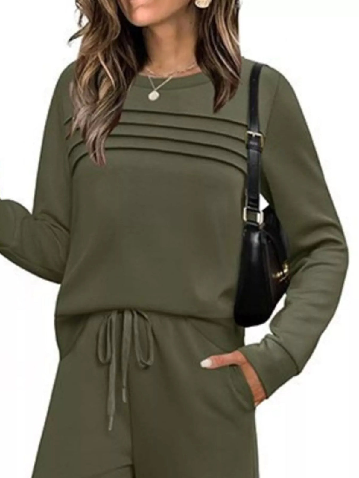 Long sleeve round neck top and pants set