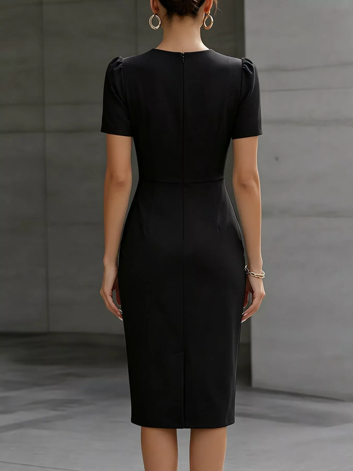 Ruched short-sleeve midi dress