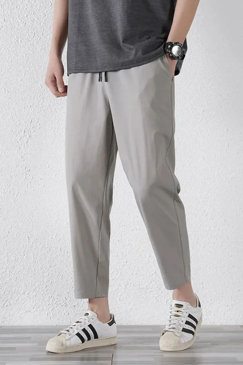 Drawstring pants with pockets, Gray
