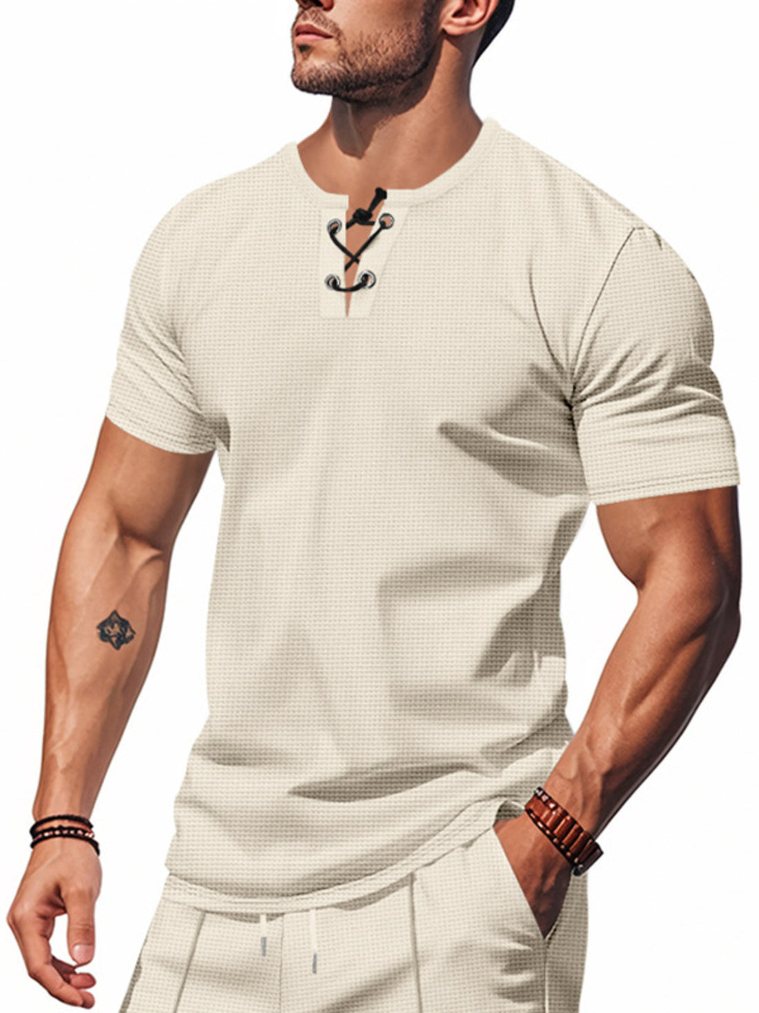 Lace-Up Neck T-Shirt