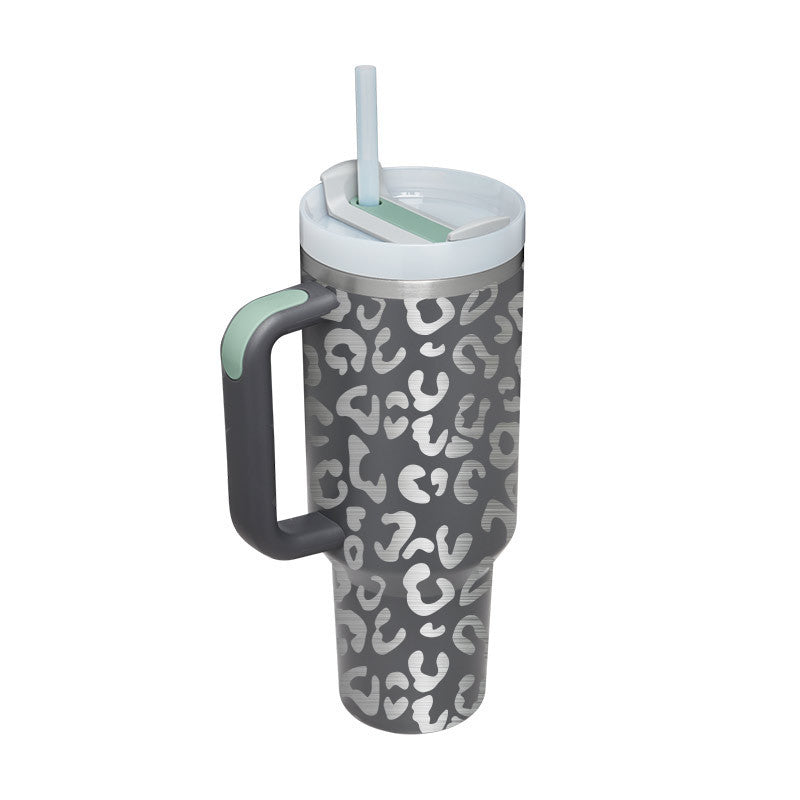 Gobelet isotherme de 113 cl avec poignée et paille, en acier inoxydable, anti-fuite, avec couvercle, idéal pour la voiture, la salle de sport, le bureau ou les voyages.