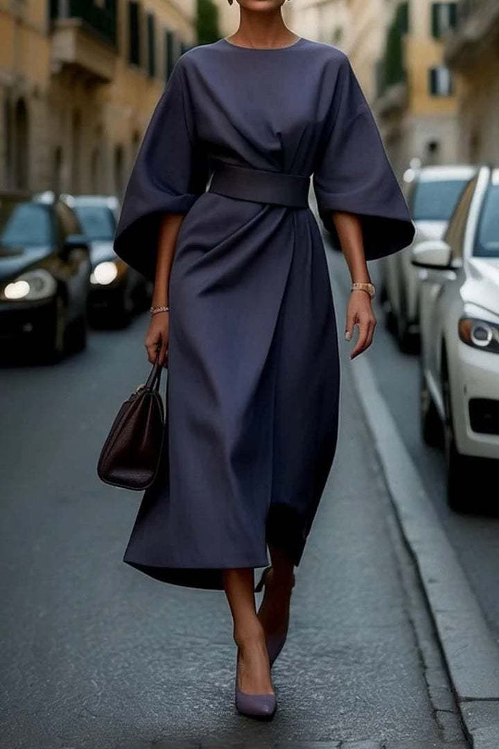 Balloon-sleeve midi dress