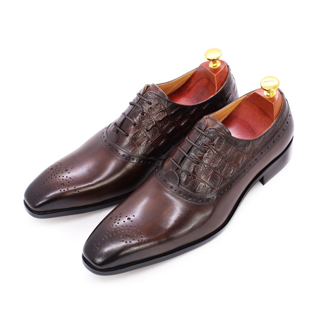Leather medallion toe oxfords, Brown, side