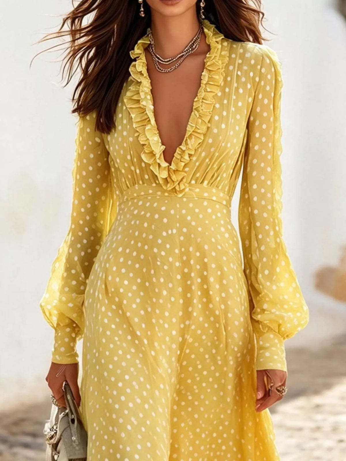 Polka-dot ruffle maxi dress