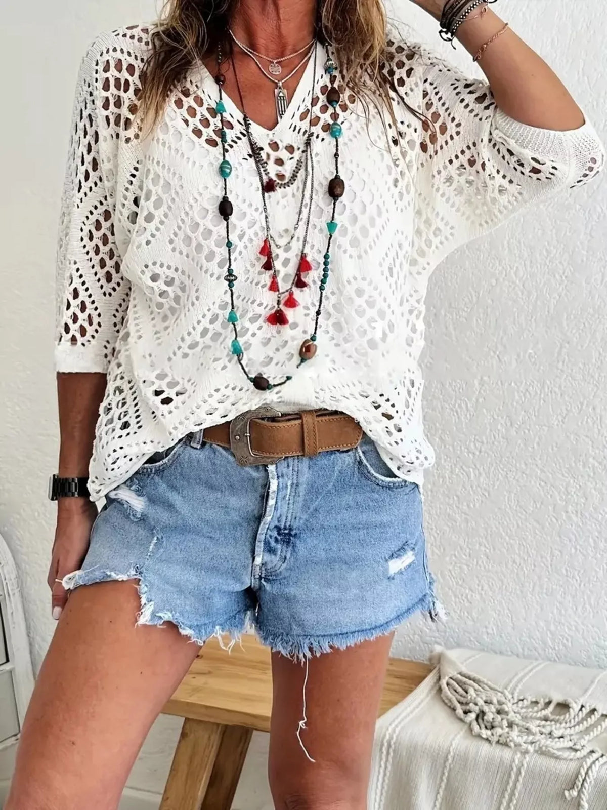 Crochet knit cover-up – white