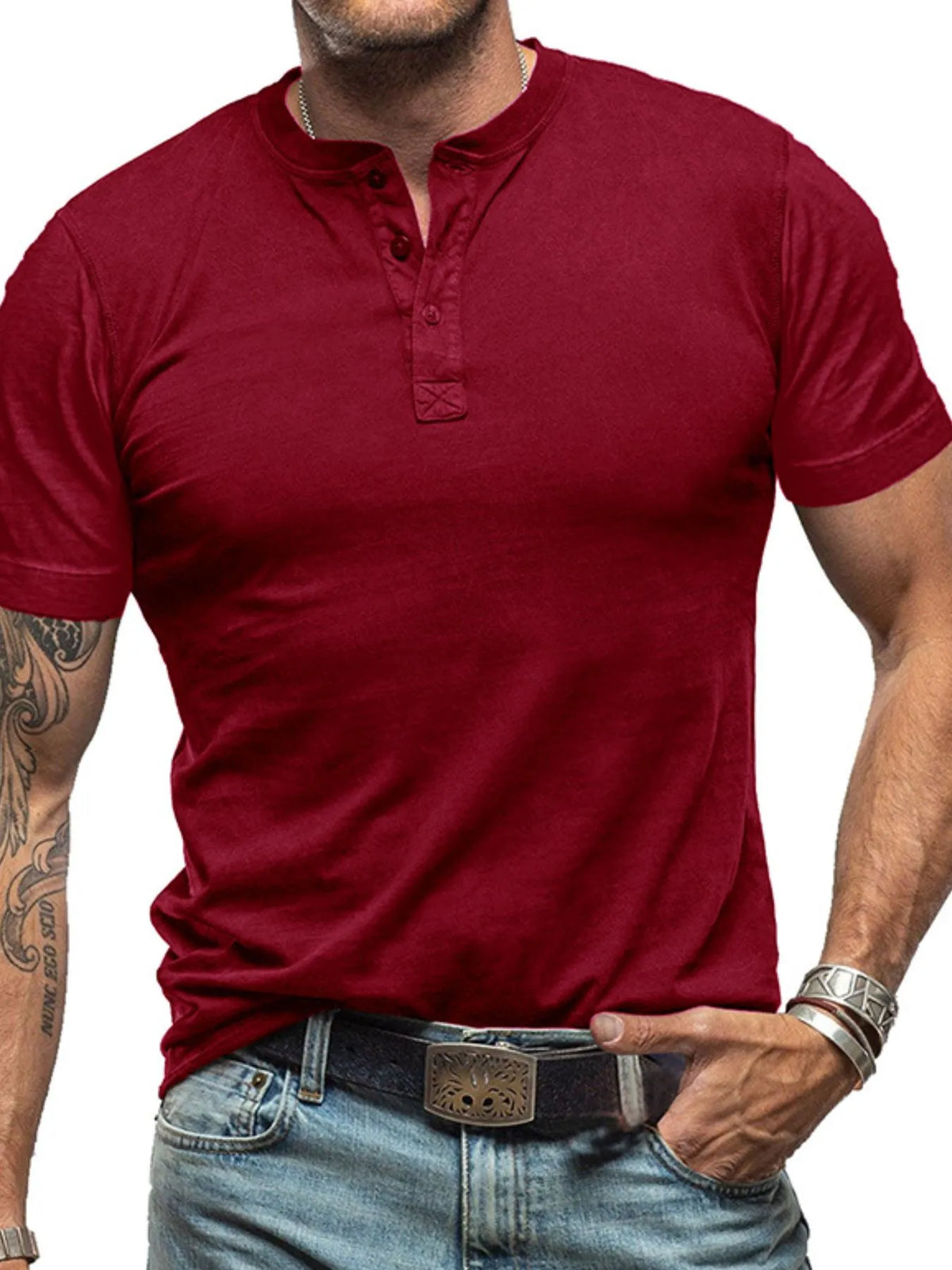 Short-sleeve henley polo – burgundy