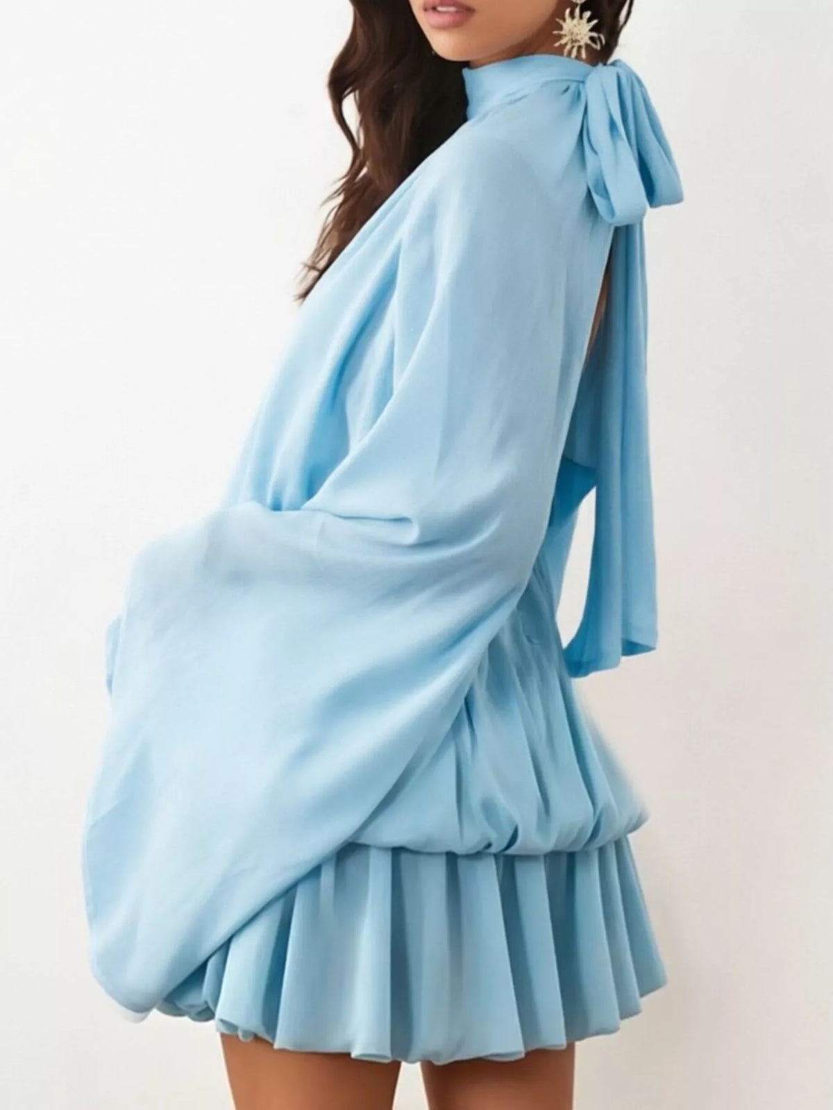 Tie-back flare-sleeve mini dress