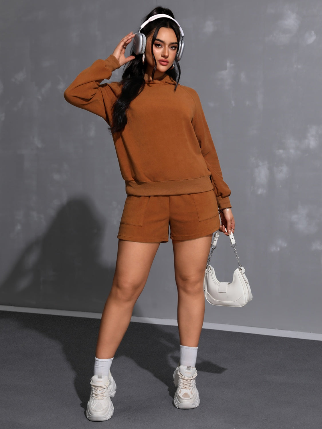 Long Sleeve Hoodie and Pocketed Shorts Set