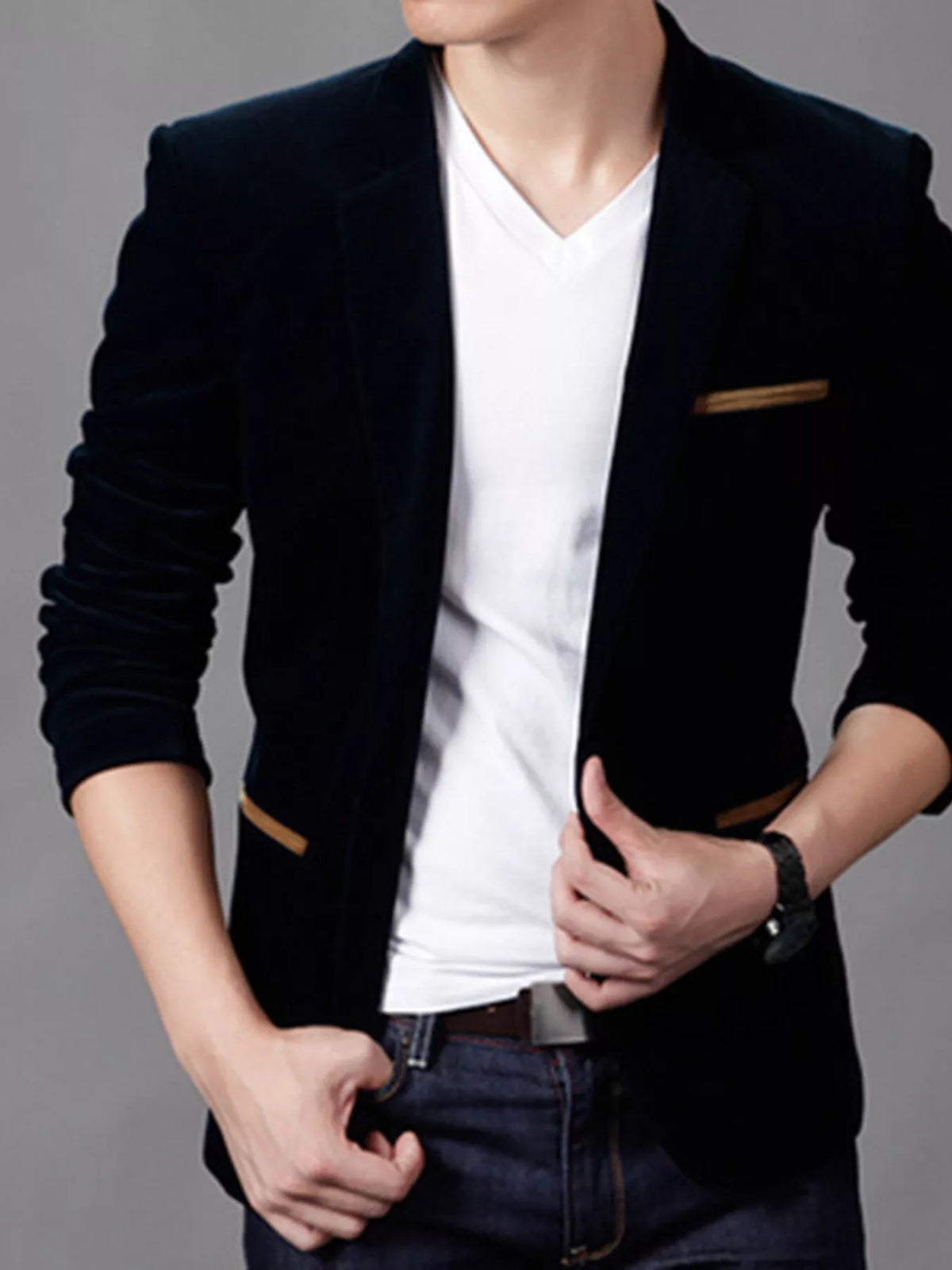 Slim fit velvet blazer, Black