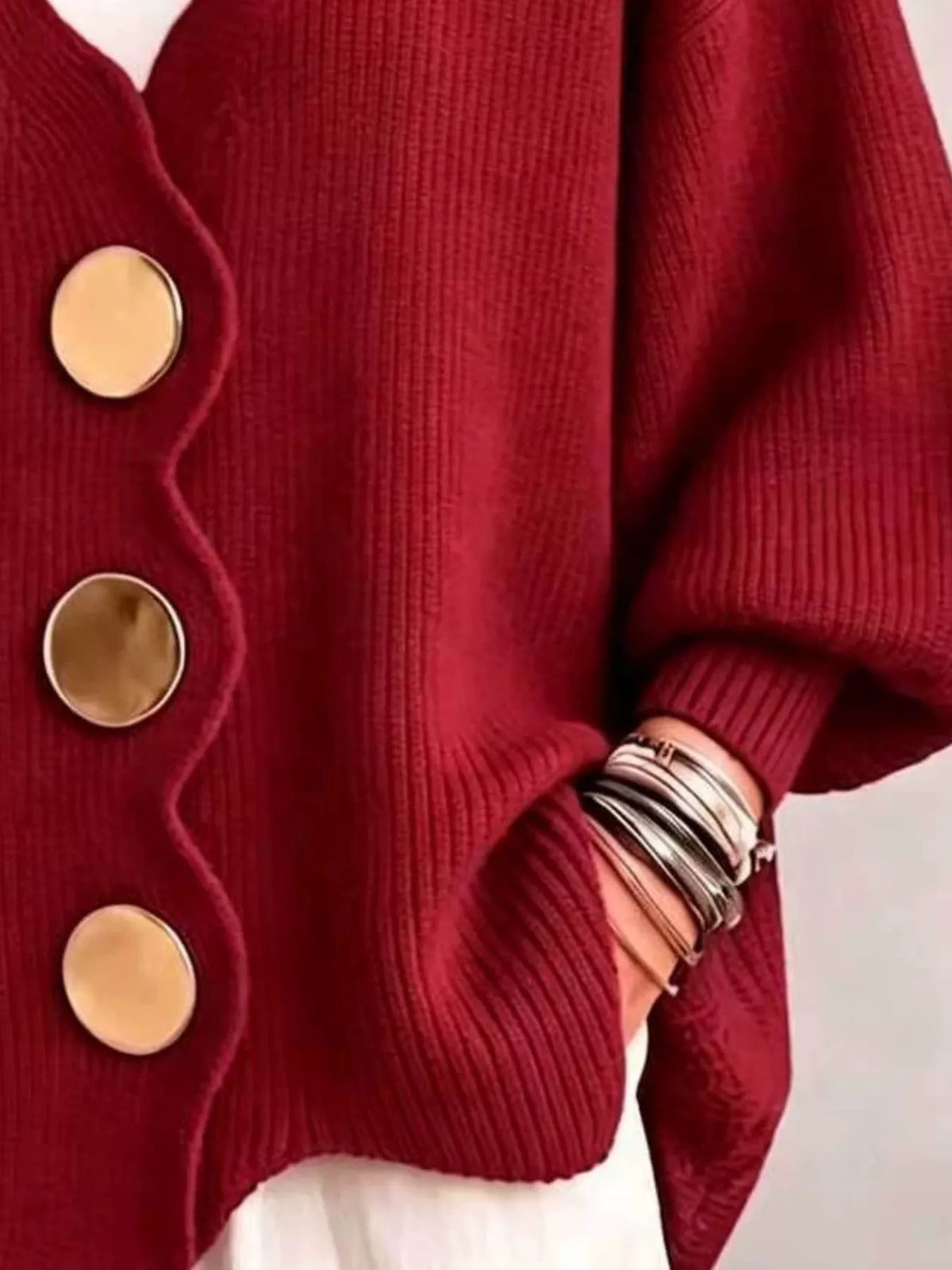 Scalloped-edge oversized button-down cardigan