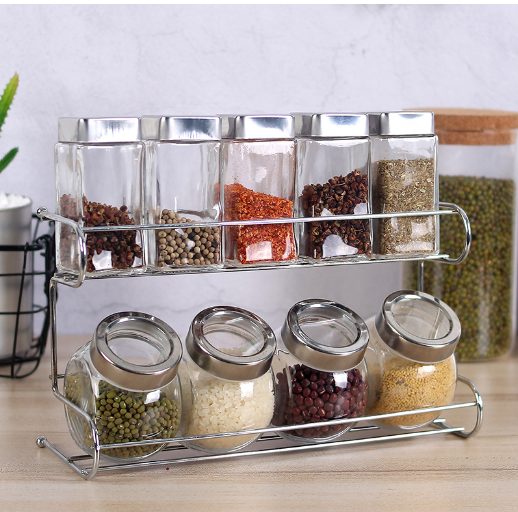 Glass spice jar rack