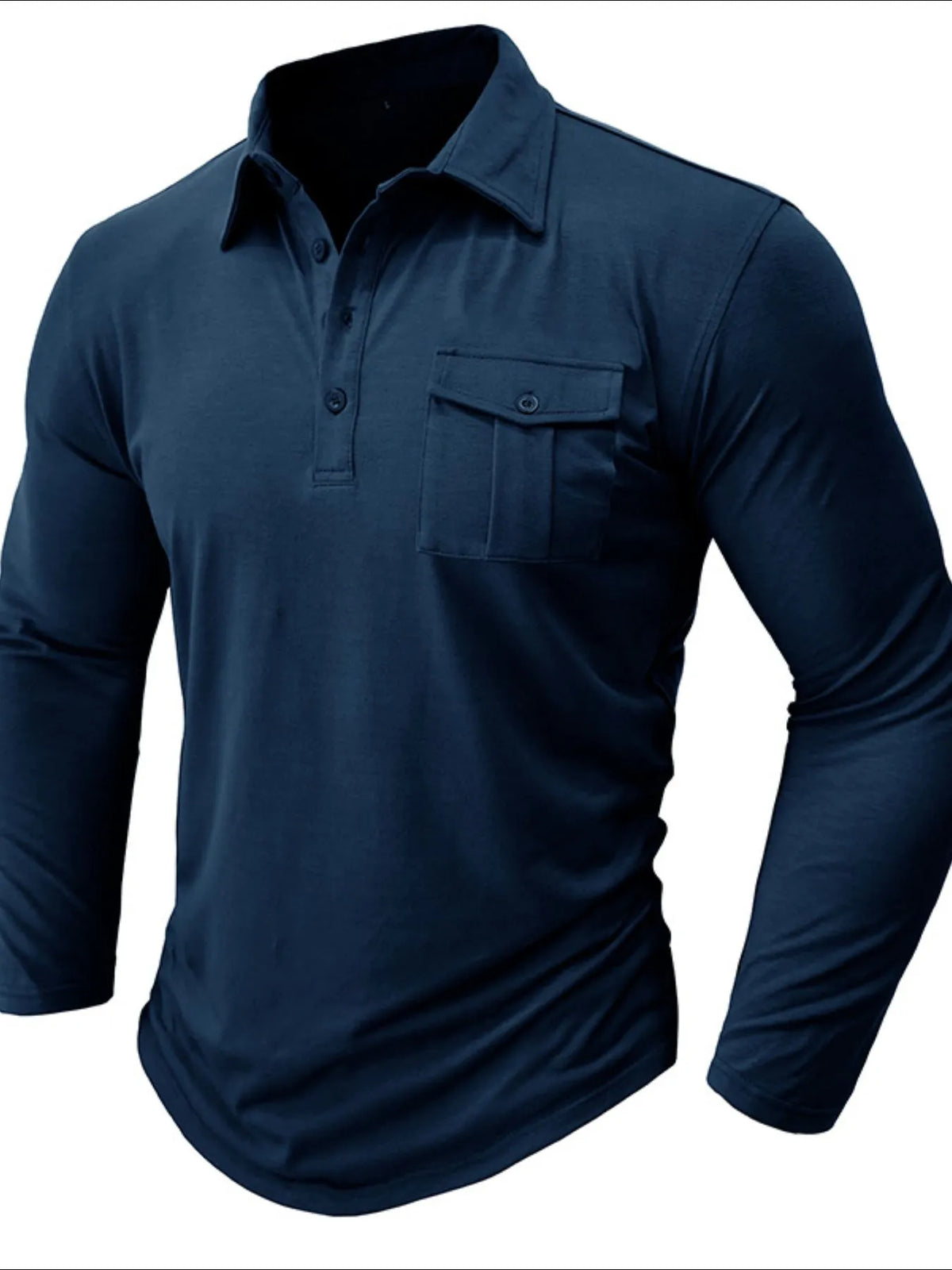 Basic style collared neck long sleeve polo