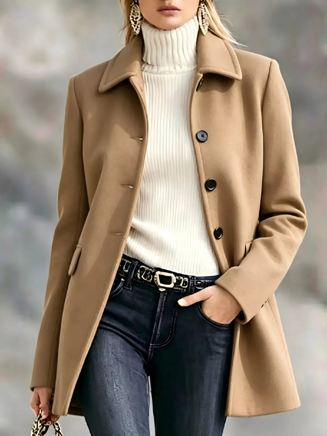 Collared button coat – khaki