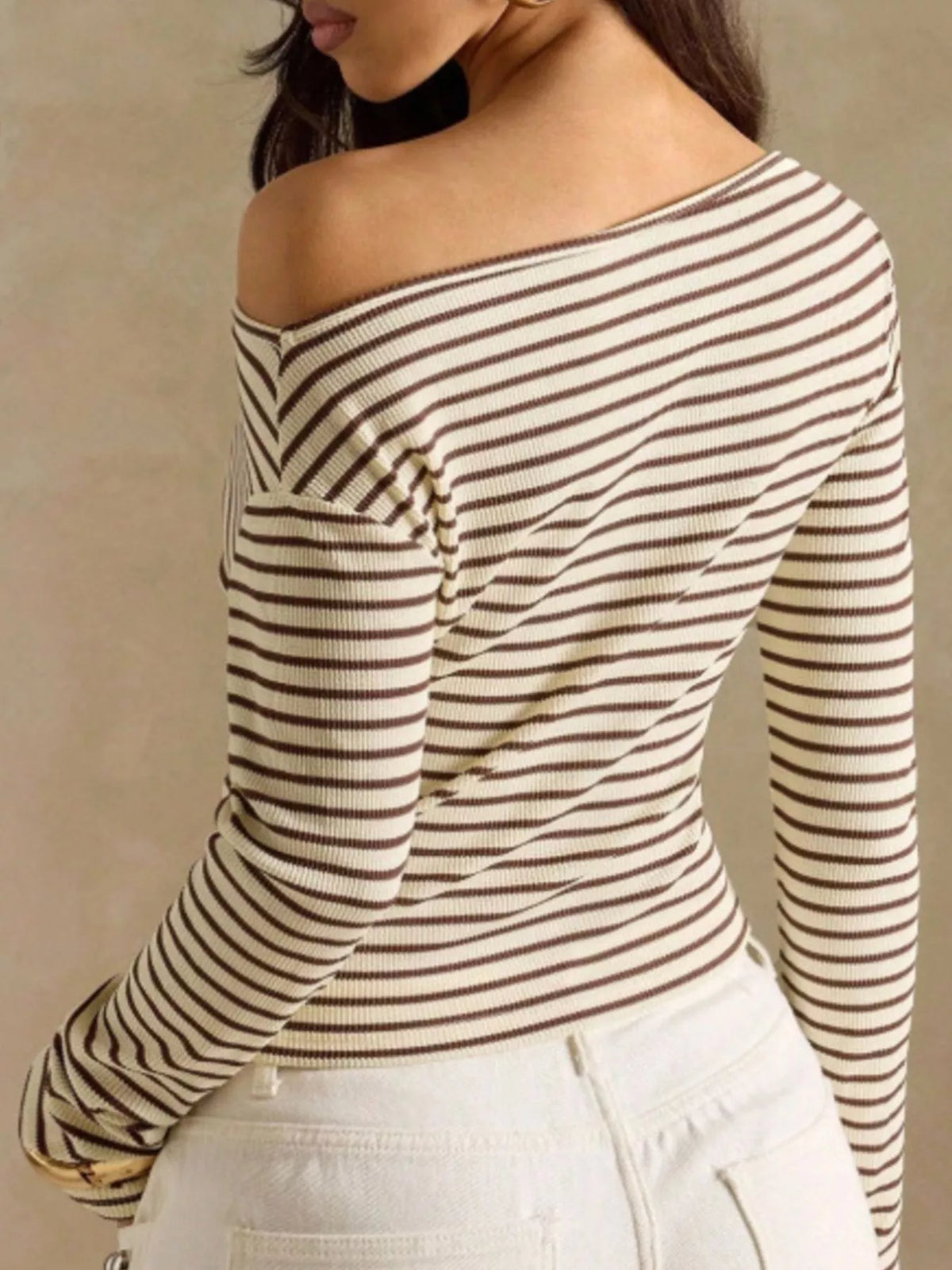 Off-shoulder striped rib top