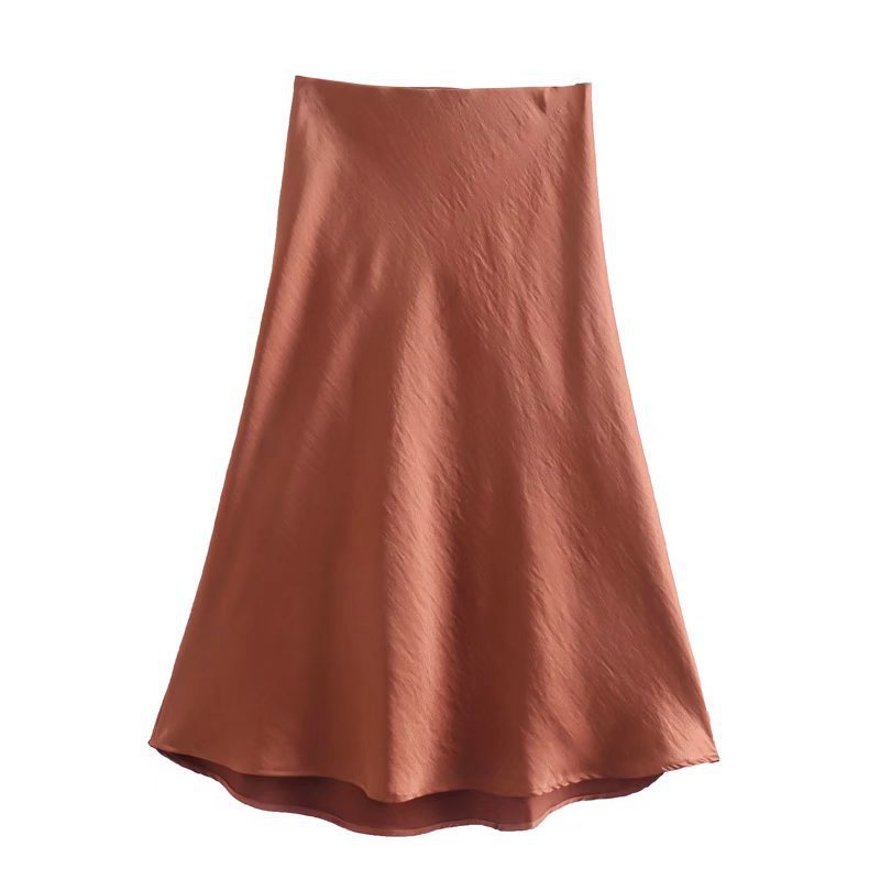 Satin midi skirt – brick red