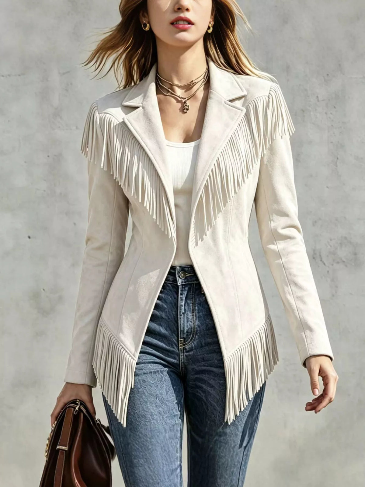 Western fringe jacket – white