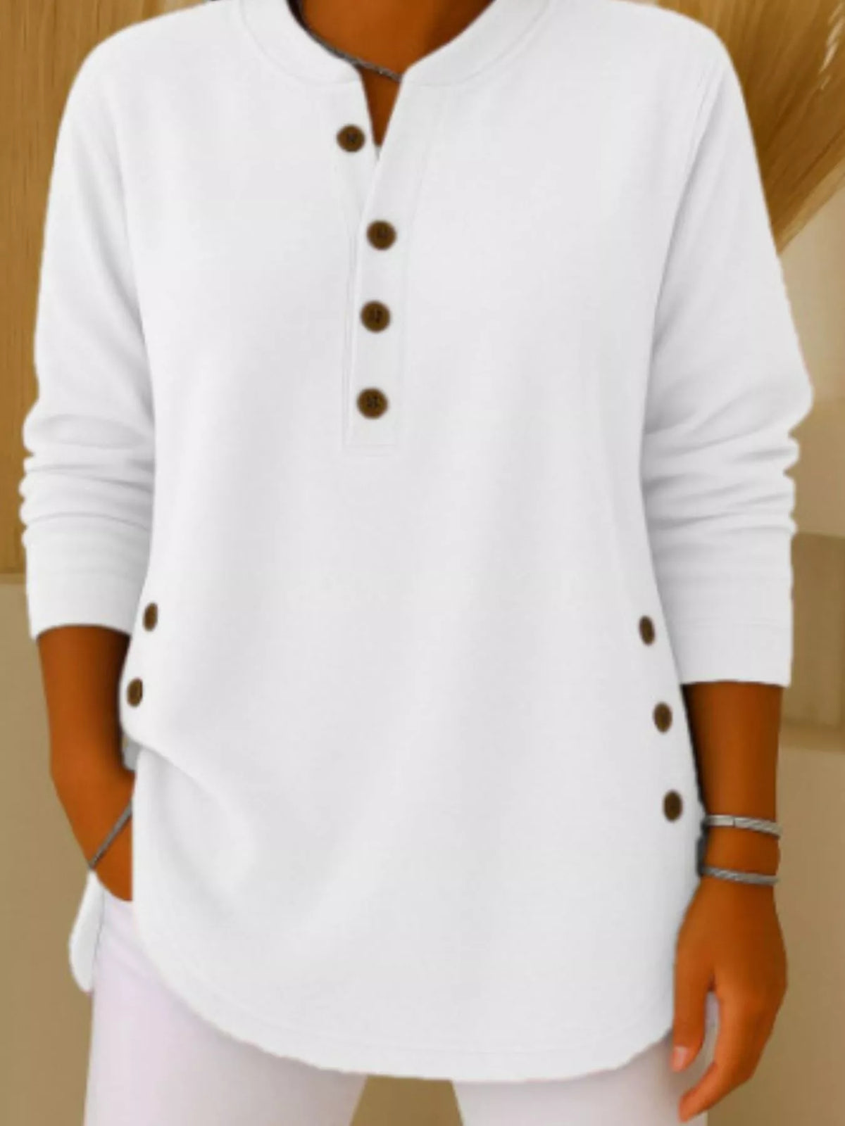 Corduroy button top – white