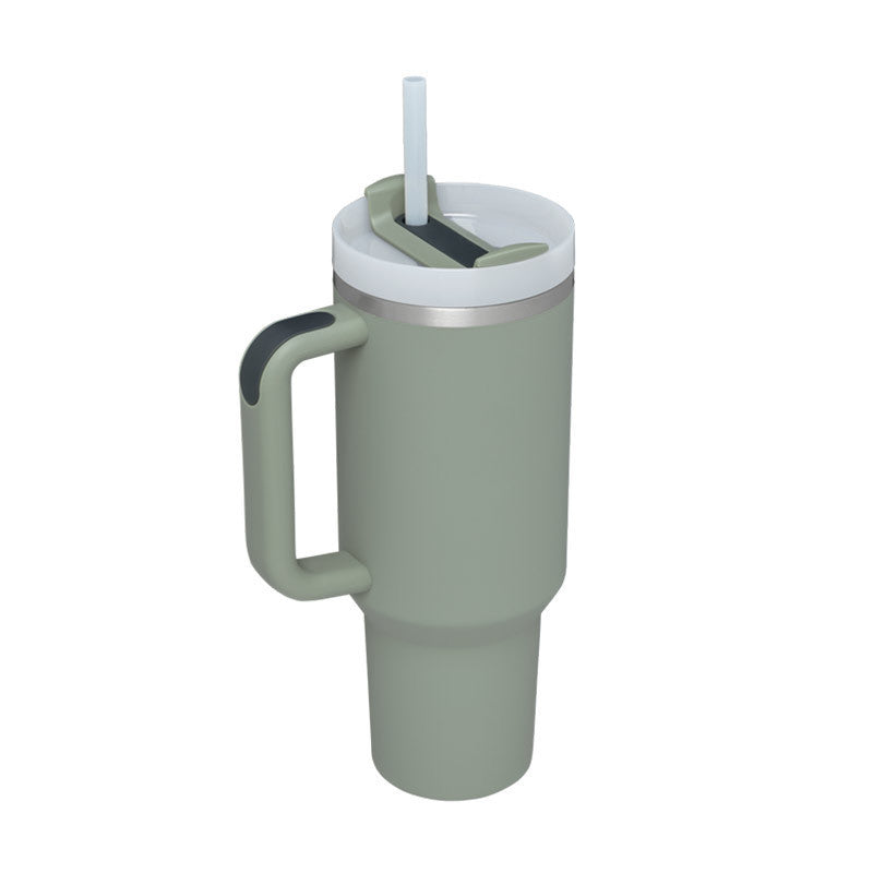 Gobelet isotherme de 113 cl avec poignée et paille, en acier inoxydable, anti-fuite, avec couvercle, idéal pour la voiture, la salle de sport, le bureau ou les voyages.