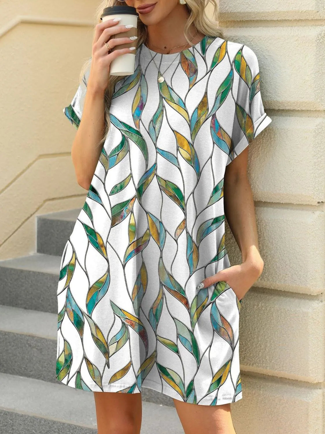 Printed tee mini dress – turquoise