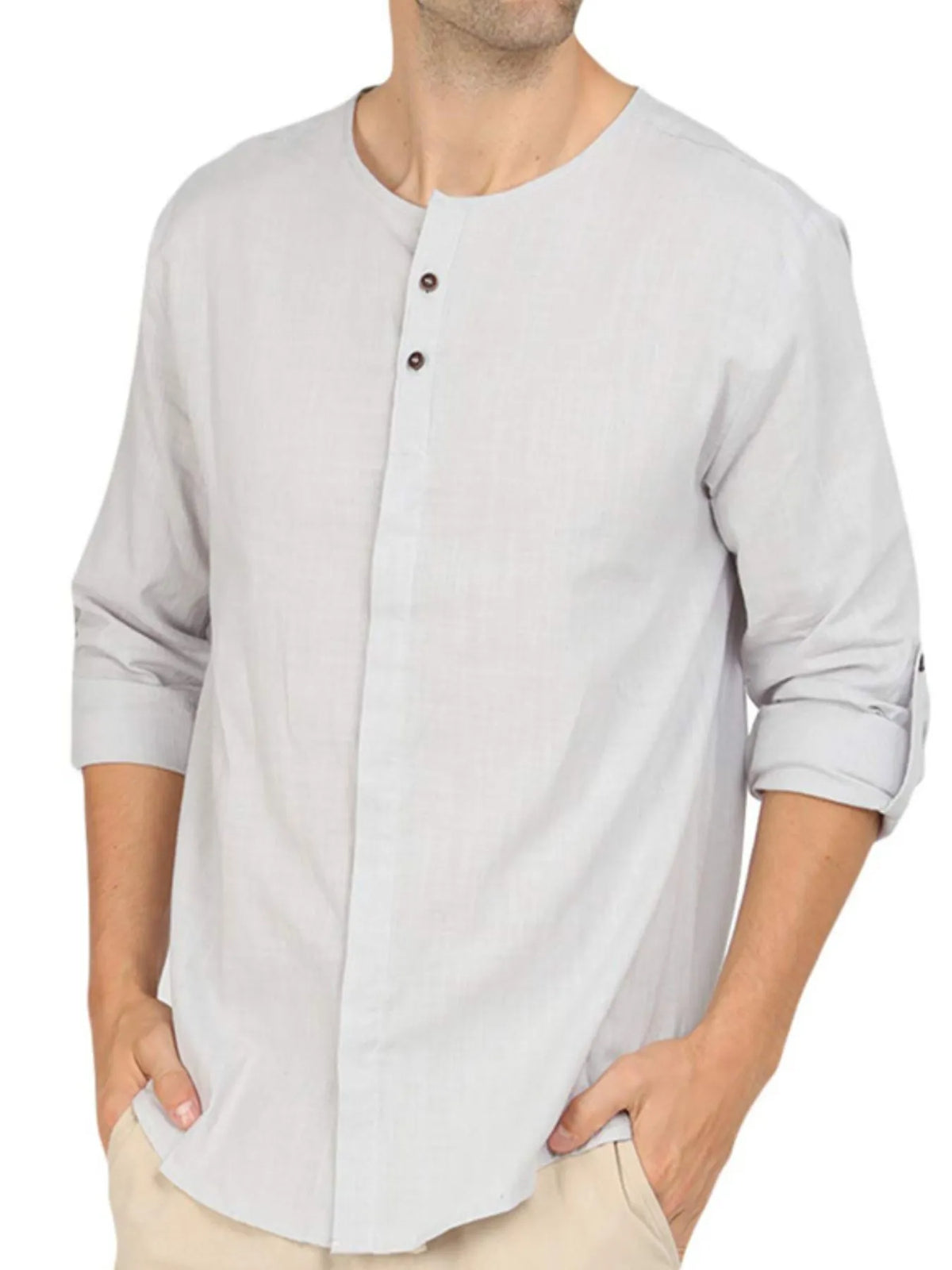 Roll-up sleeve linen blend polo shirt, Gray