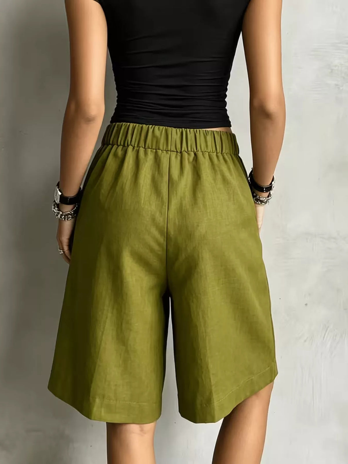 High-waist drawstring shorts