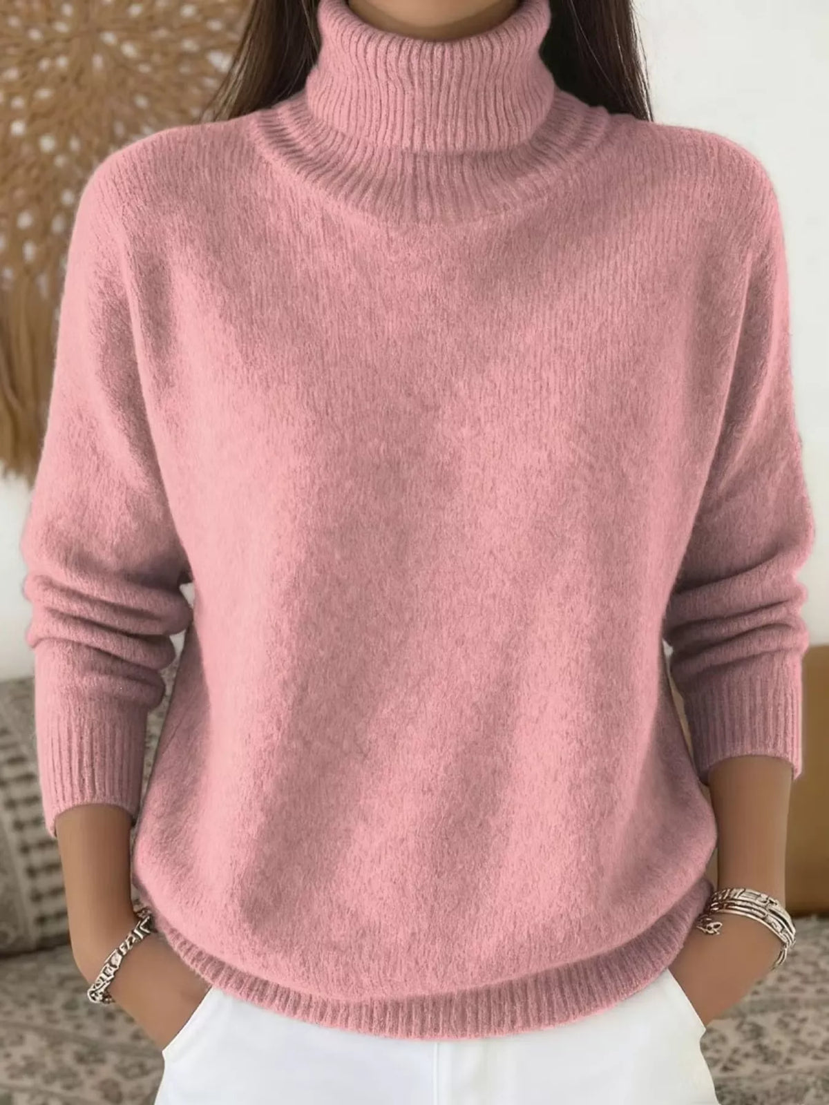 Turtleneck long sleeve sweater, Pink