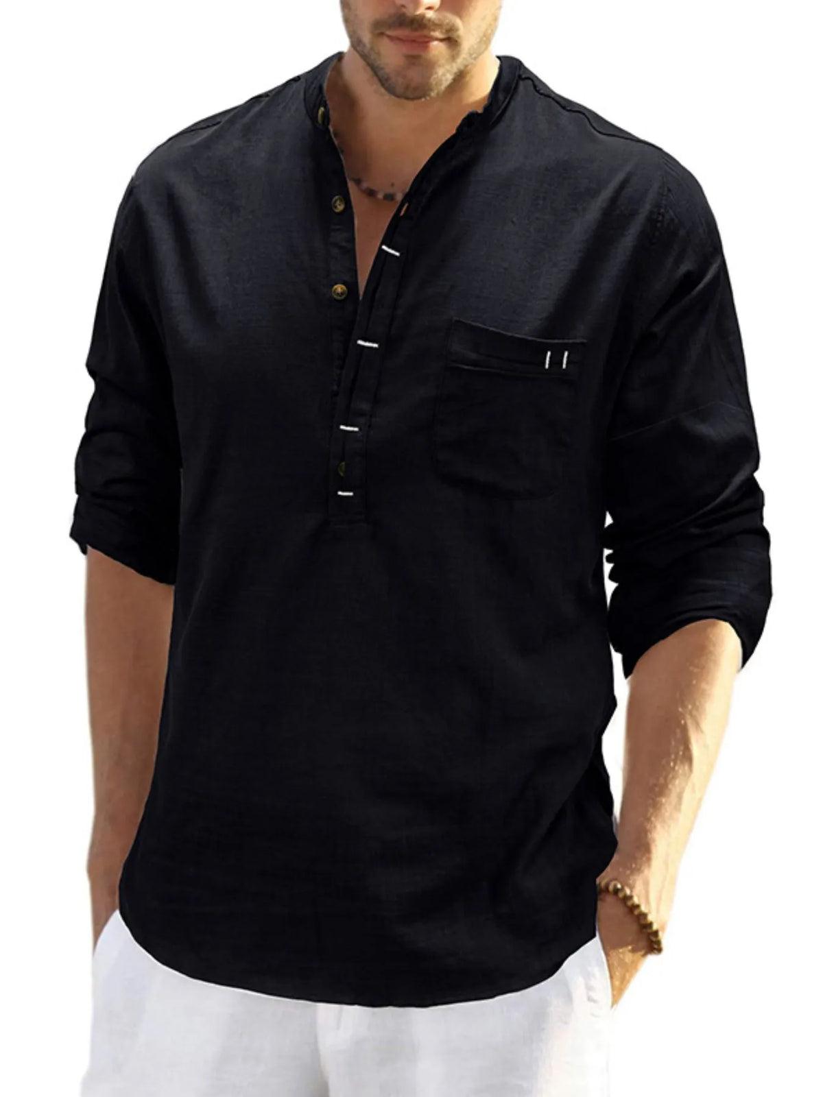 Basic style button detail polo, Black