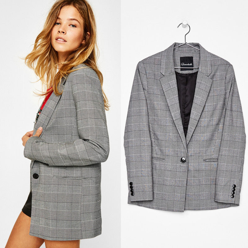 Checked one-button blazer