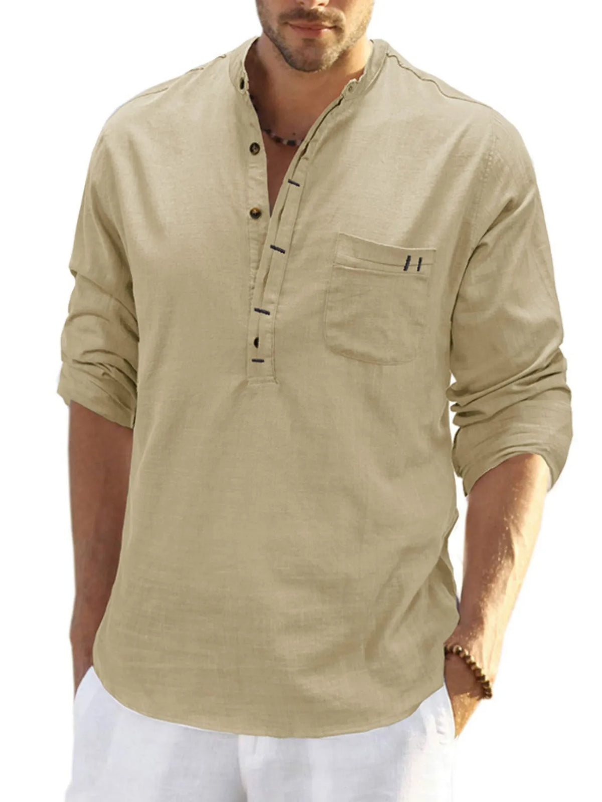 Basic style button detail polo, Khaki