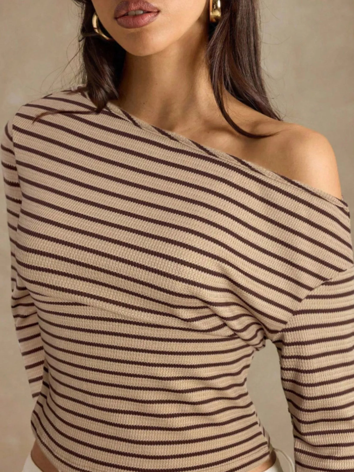 Off-shoulder striped rib top