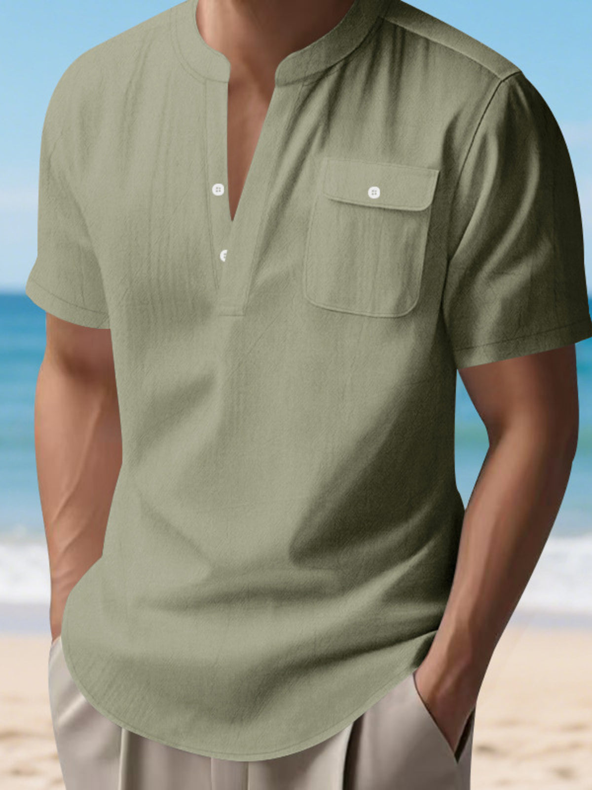 Pocket short-sleeve shirt – military green