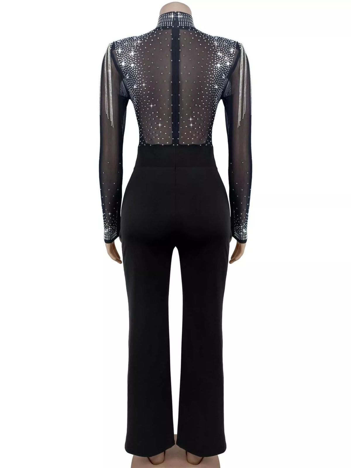 Rhinestone mesh jumpsuit