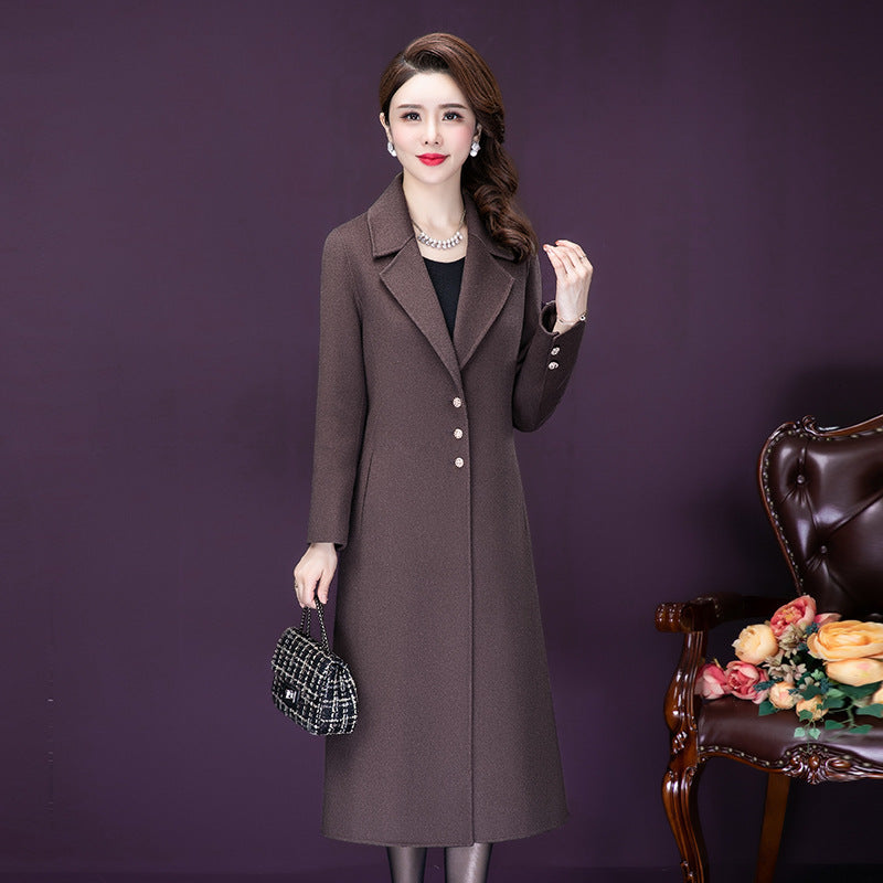 Fitted wool-blend long coat
