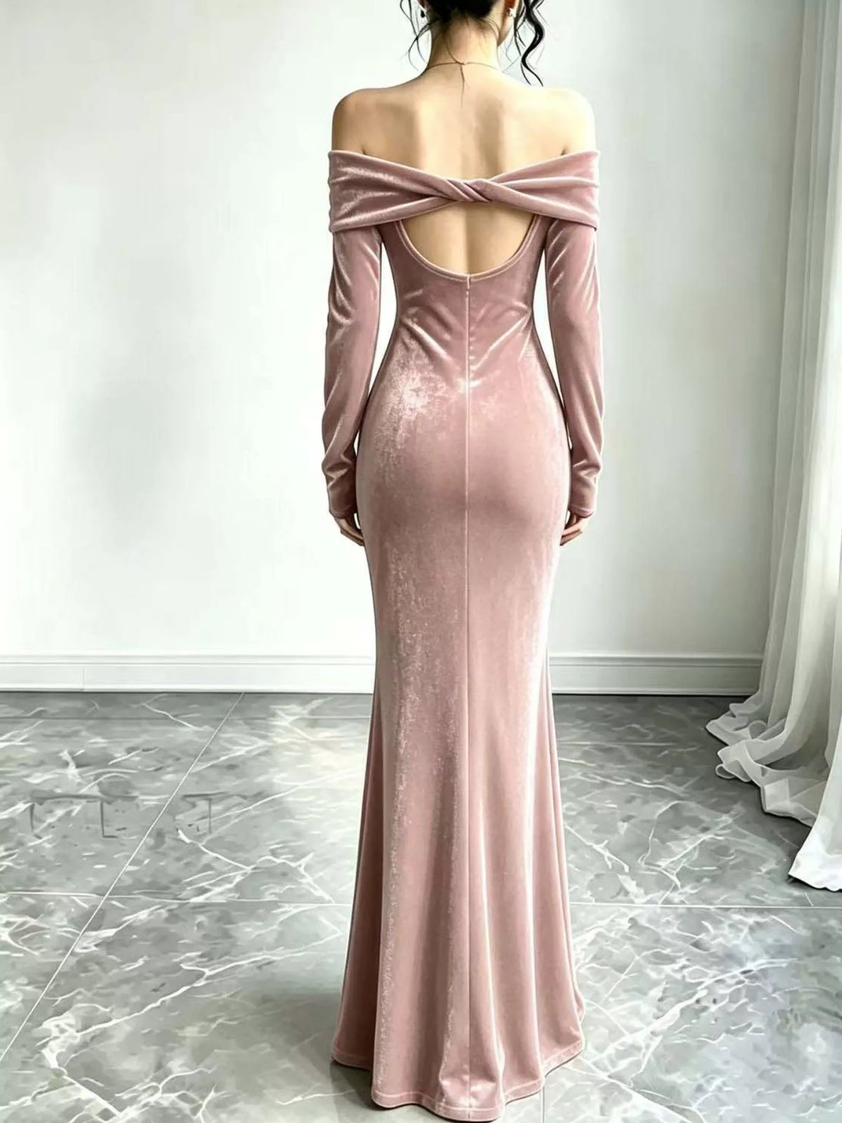 Velvet off-shoulder mermaid dress
