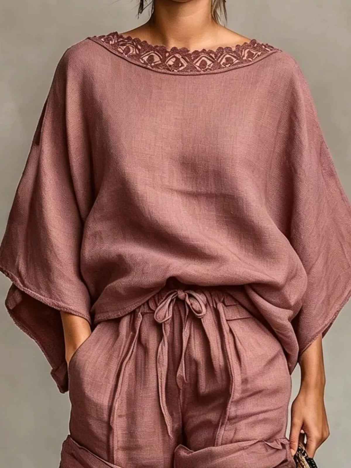 Lace-trim top and shorts set