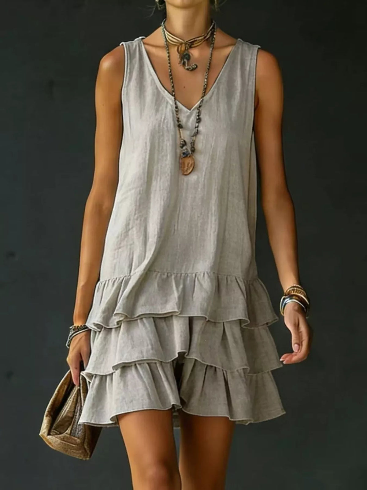 Ruffle-hem sleeveless dress – grey