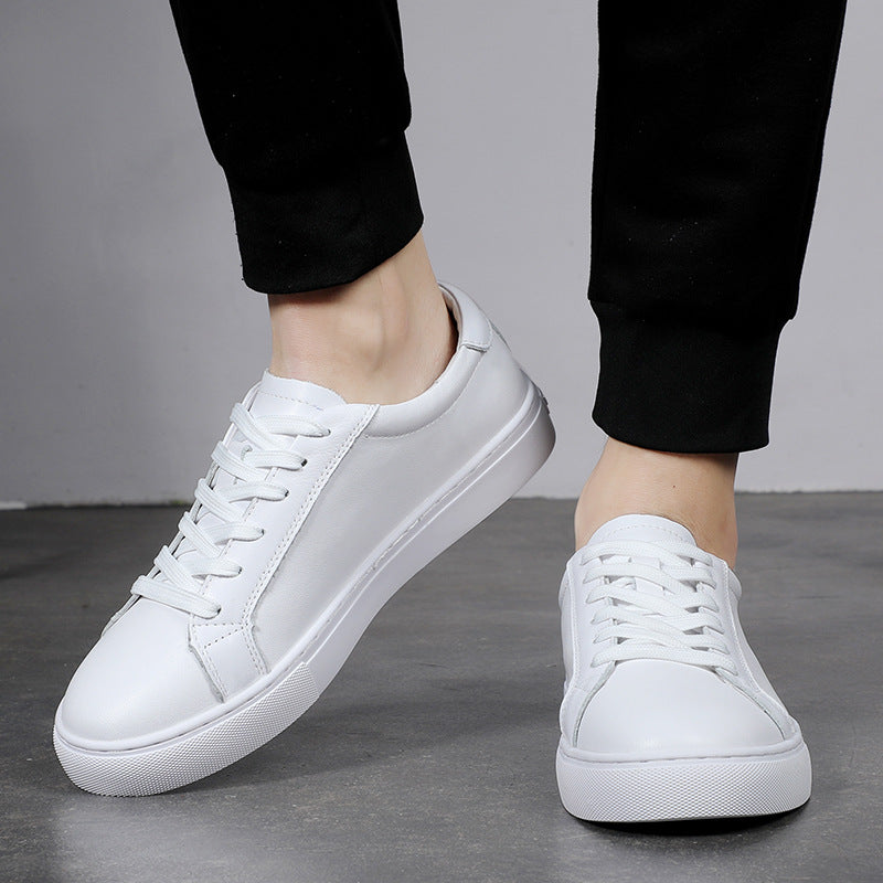 Leather low top sneakers, White, side