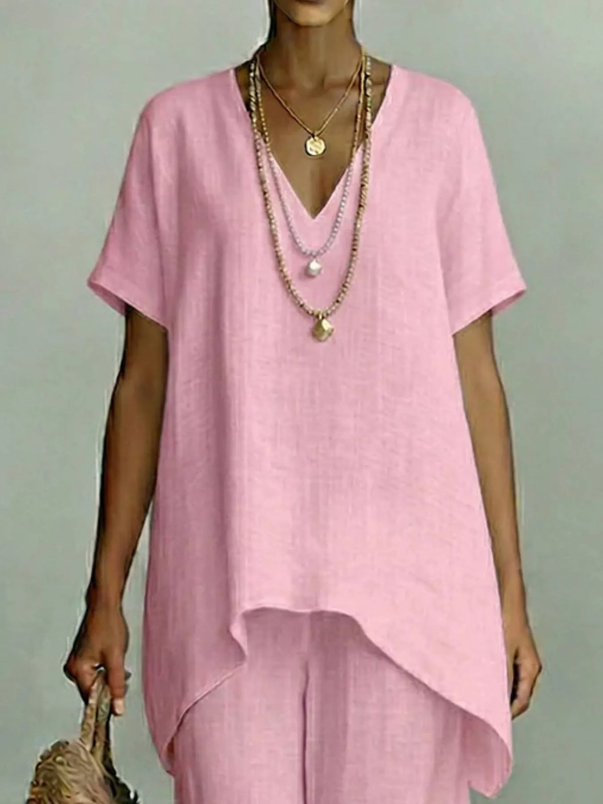 V-neck wide-leg pants set