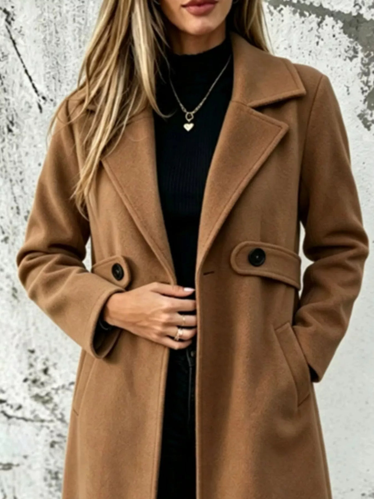 Lapel collar longline overcoat