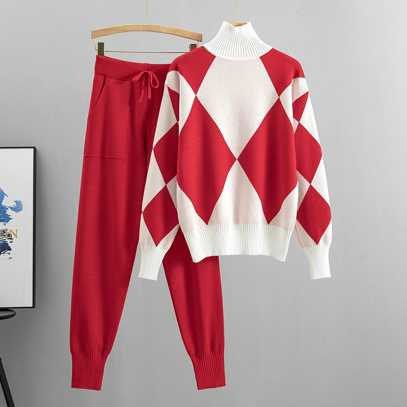 Ribbed knit two-piece set – red