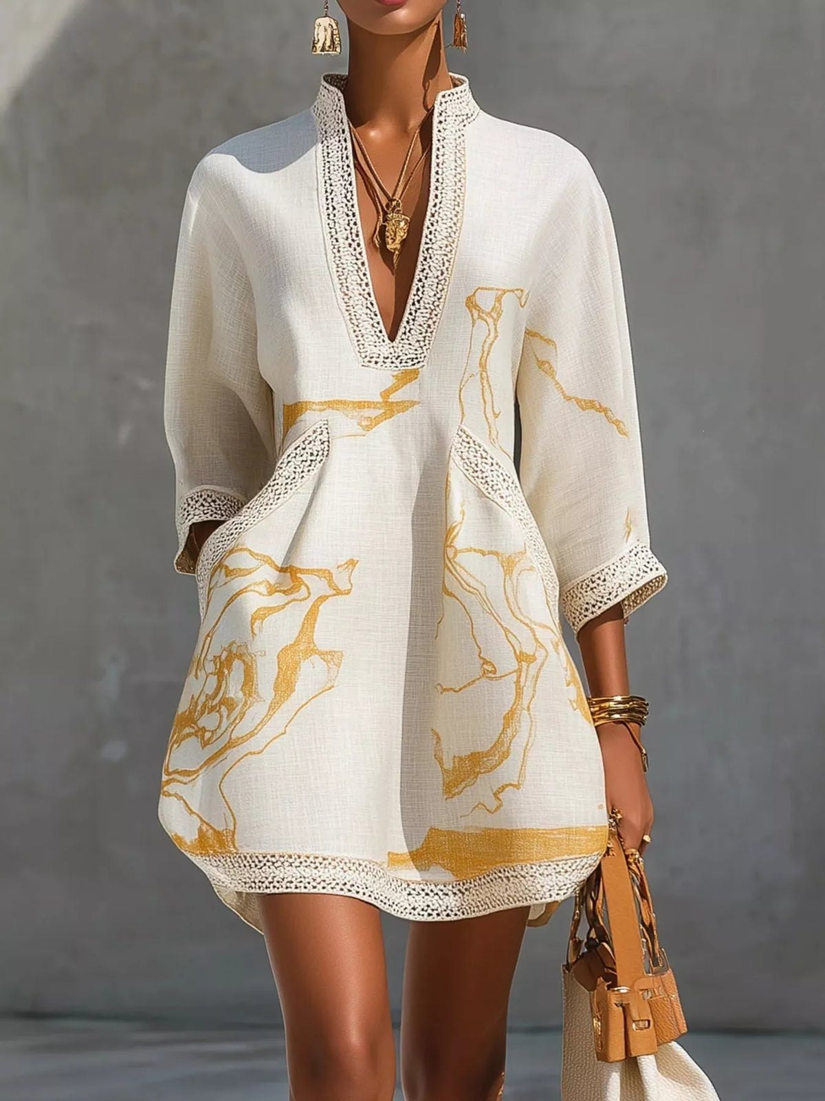 Notched-neck mini dress – white