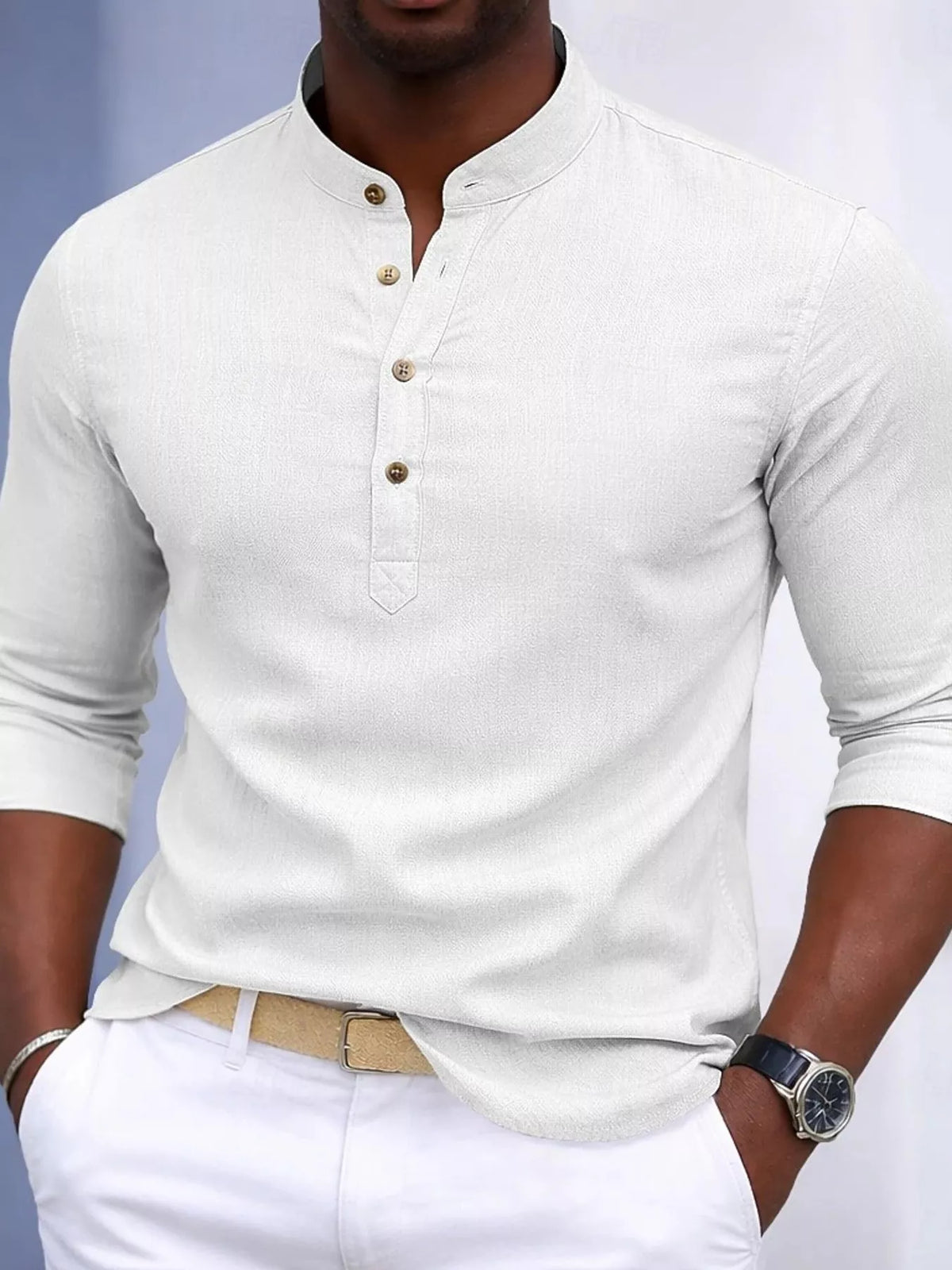 Button detail slim fit shirt, White