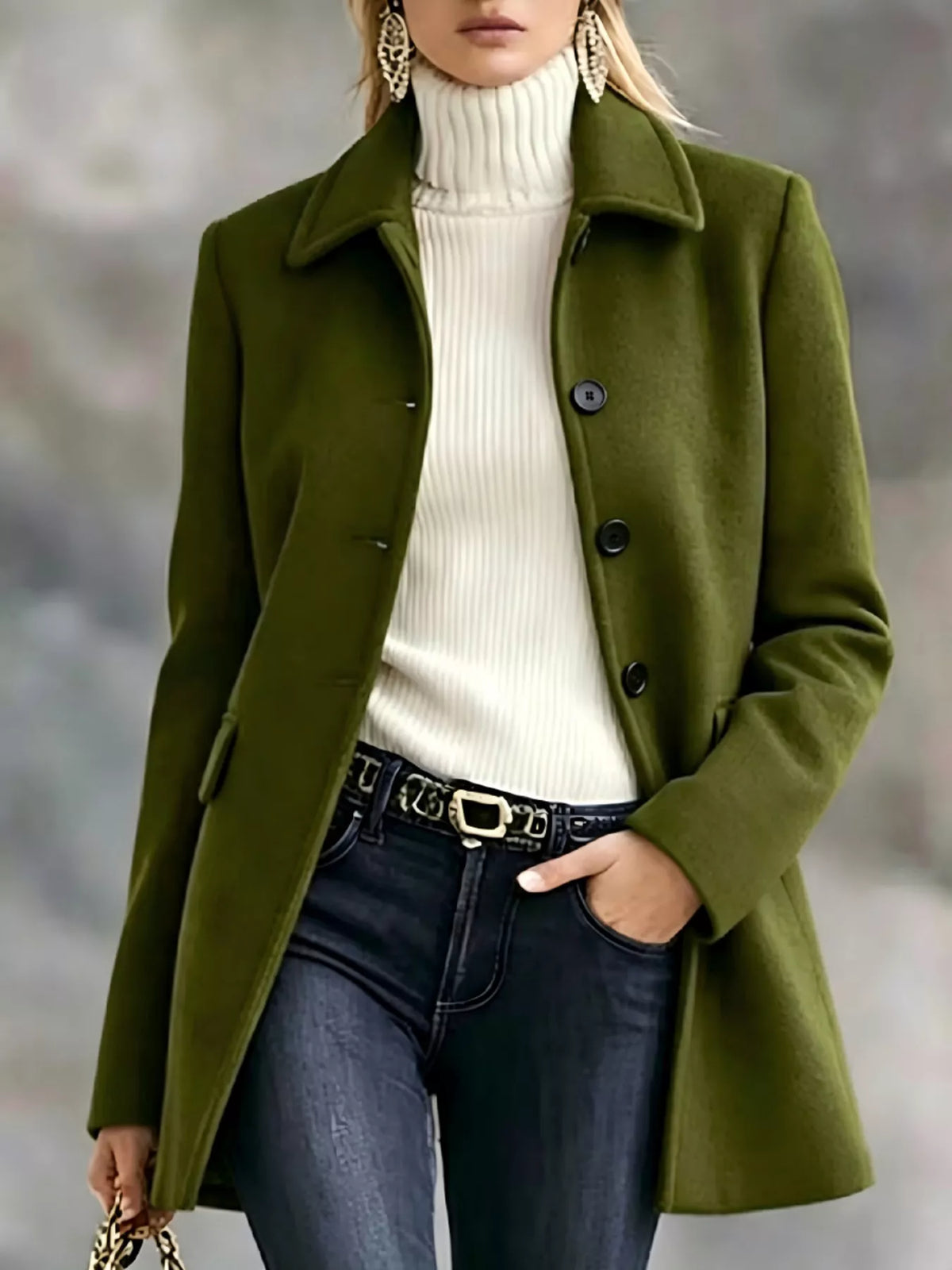 Collared button coat – army green